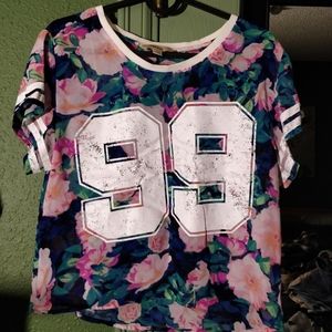 EUC DECREE SEMI SHEER FLORAL SPORTS STYLE NUMBER 99 TOP
